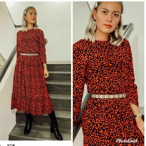 🚩NWT Zara Red Leopard Printed Dress Size M - Picture 3 of 12